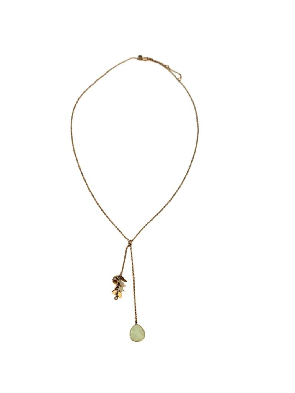 J.Crew Green Faceted Teardrop Pendant 28" Long Gold Tone Chain  Necklace